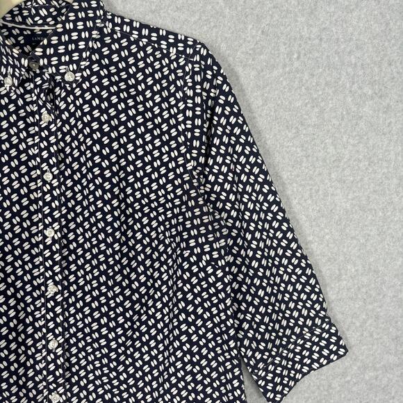 Lands End Shirt 10 Navy White Button Cotton‎ Stretch Sailor Career Office Casual - Picture 4 of 12